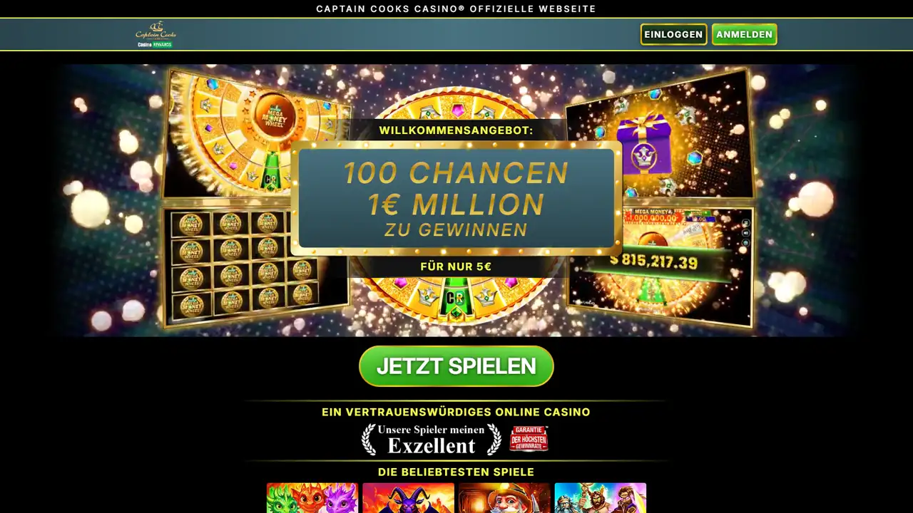 Captain Cooks Casino – Ansicht der Website
