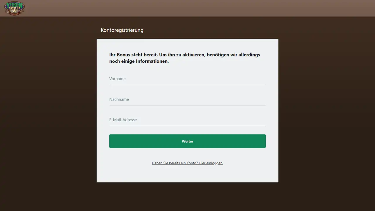 Yukon Gold Casino – Registrierungsformular