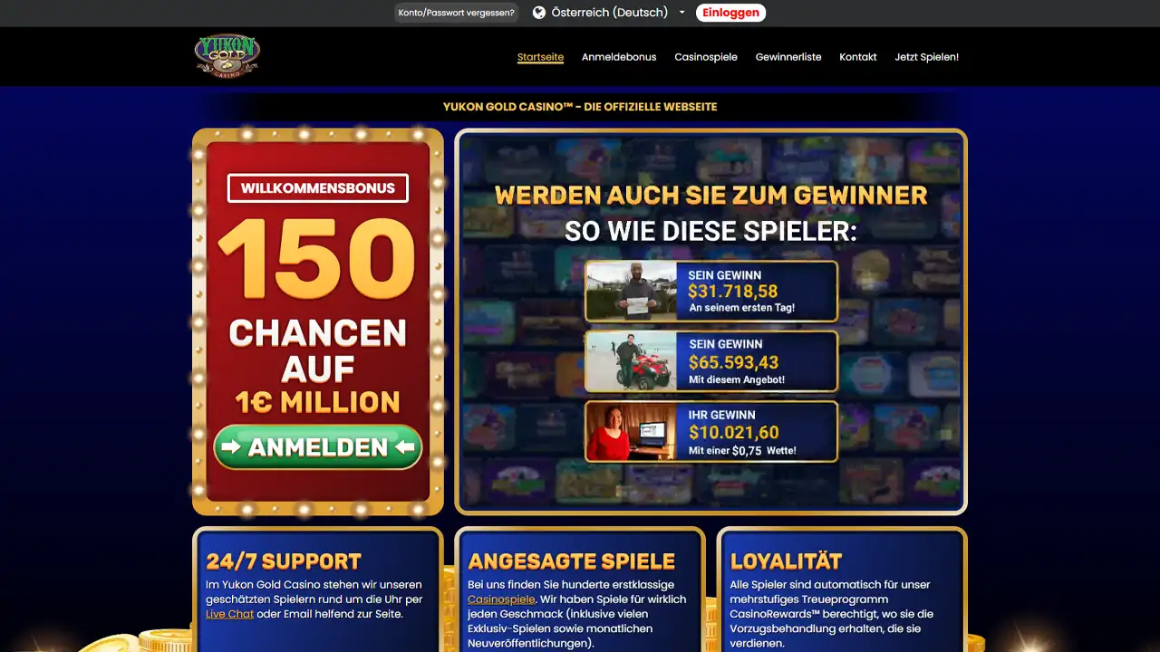 Yukon Gold Casino – Ansicht der Website