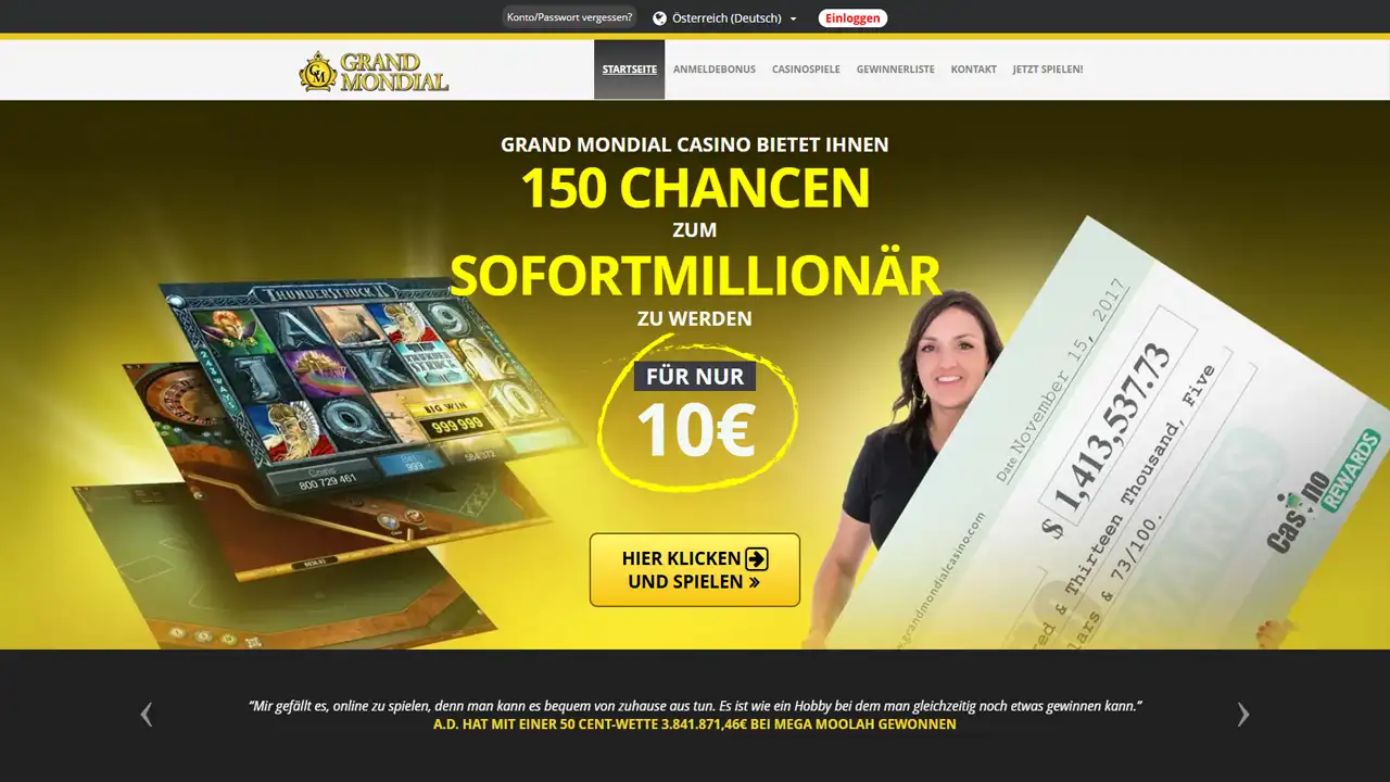 Grand Mondial Casino – Ansicht der Website